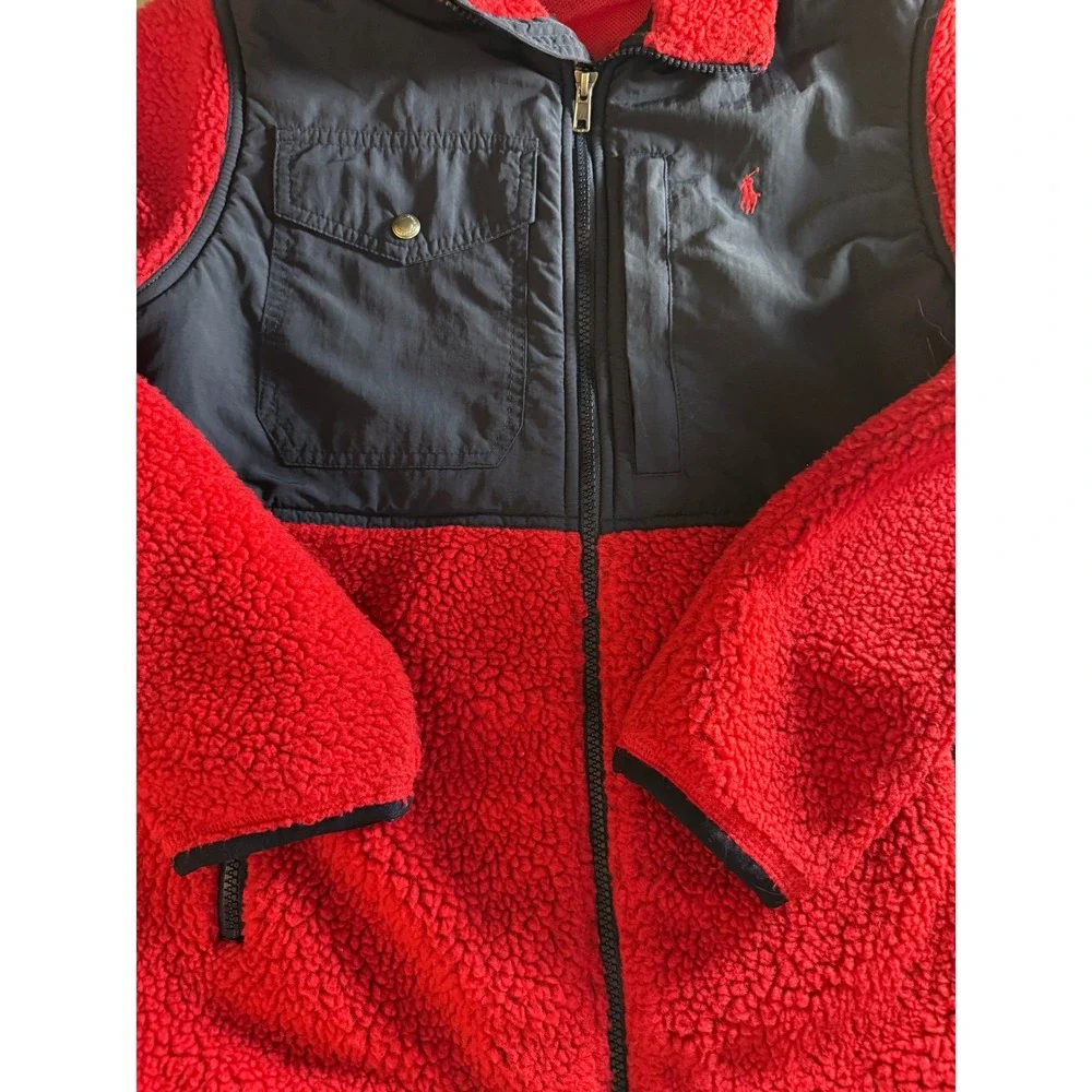 Polo Ralph Lauren Kids Red Navy Fleece Colorblock Zip Up‎ Jacket L 14 16